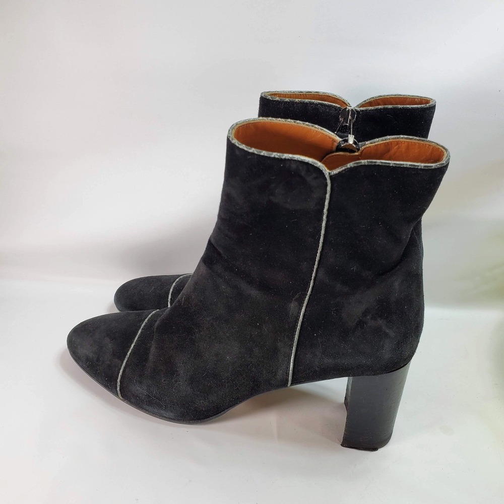 Aquatalia Black Suede Cap Toe Ankle Boots Block Heel Side Zip Women Shoes Sz 9.5 - Picture 2 of 8